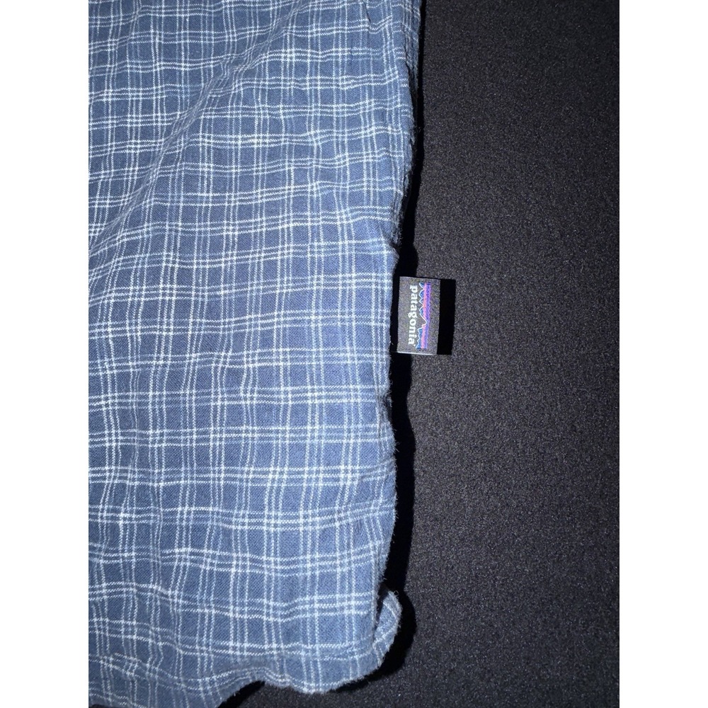 Patagonia Blue White Checkered Plaid Hemp Blend Button Up Pocket Mens Large - Picture 3 of 6